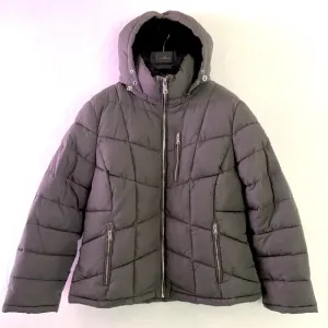 Calvin Klein Repel Grey Puffer Coat XL Hooded Black Faux Fur Trim - Like New!