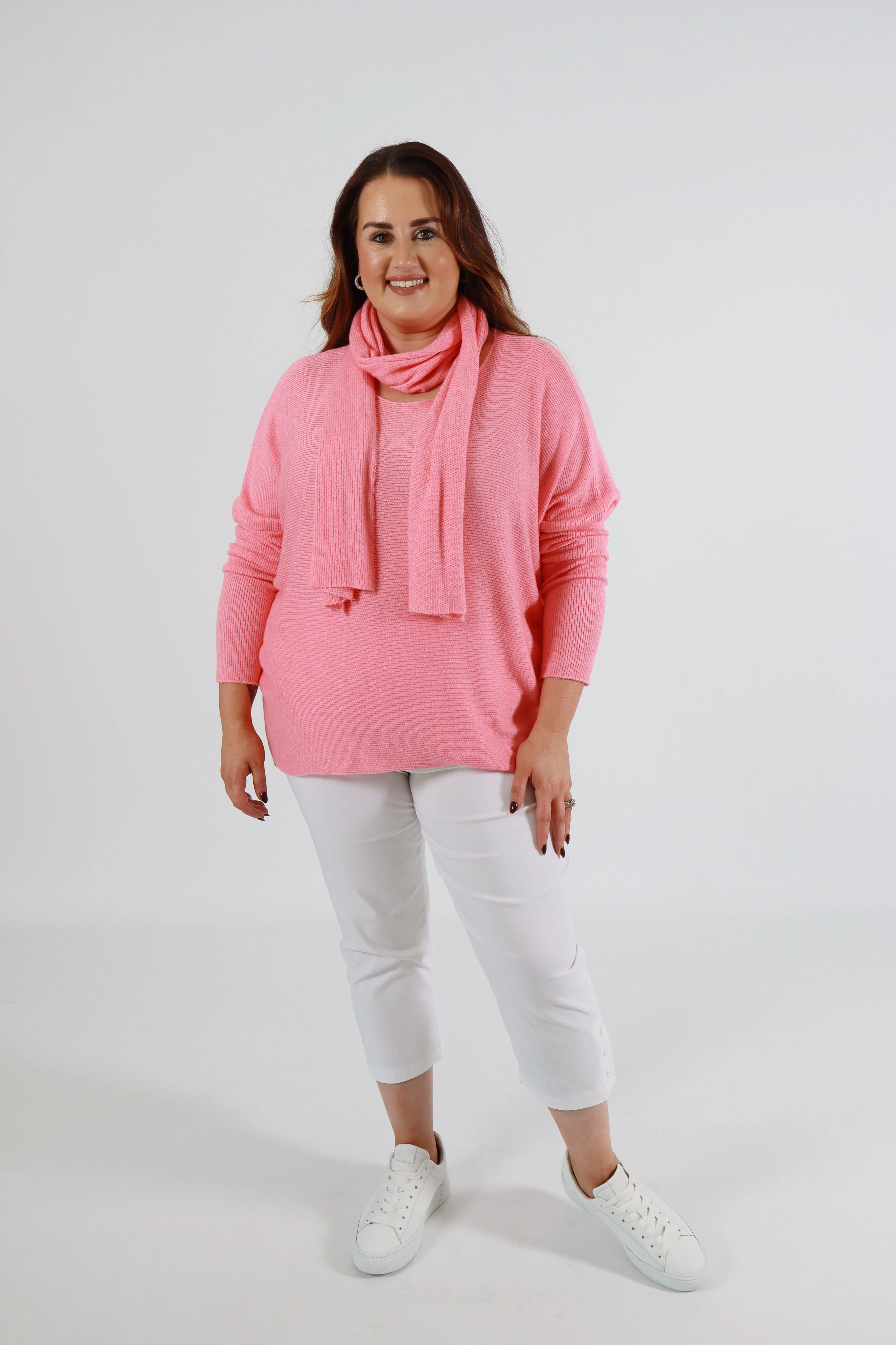 Caroline Jumper with Scarf in Coral