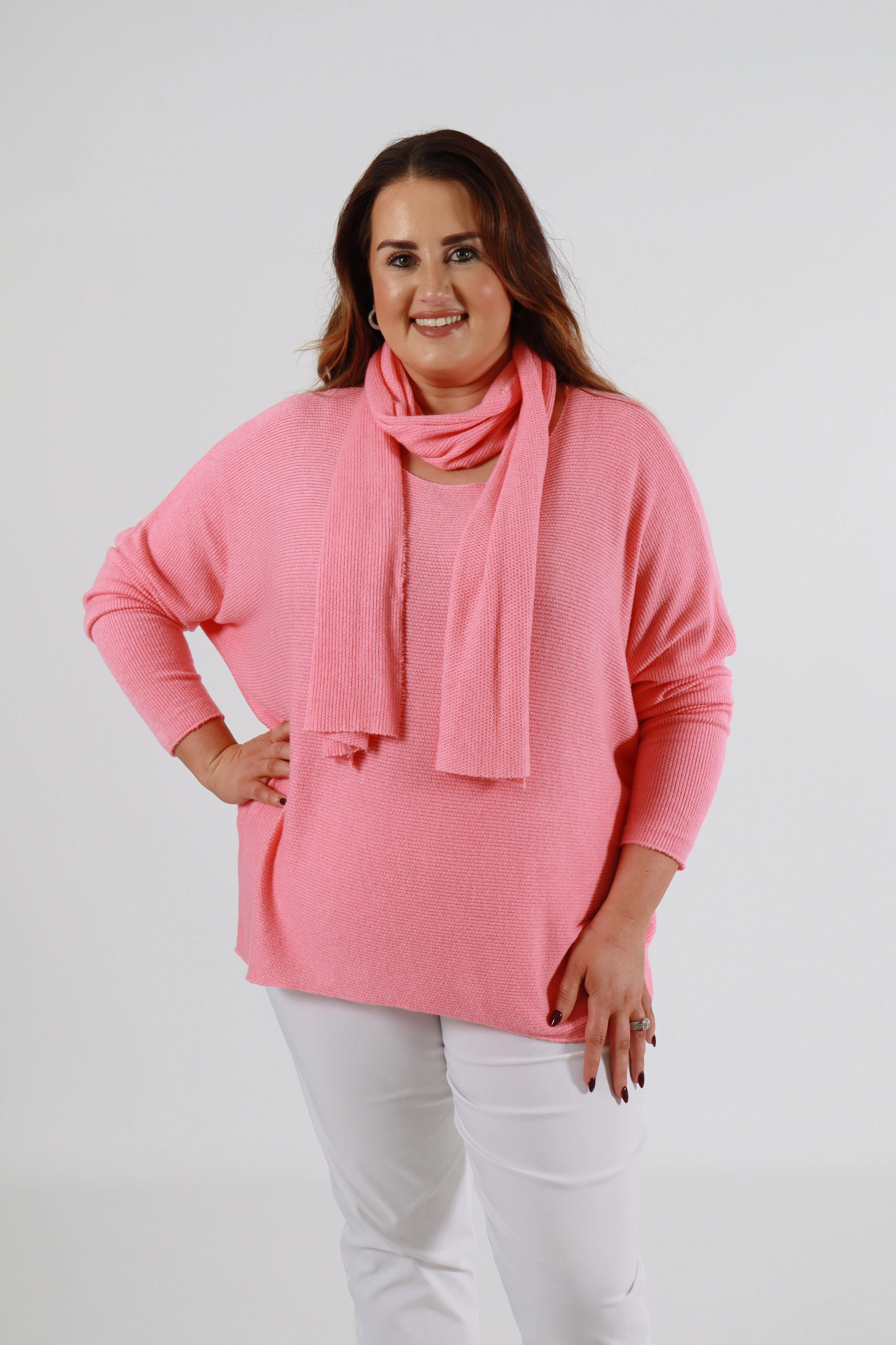 Caroline Jumper with Scarf in Coral