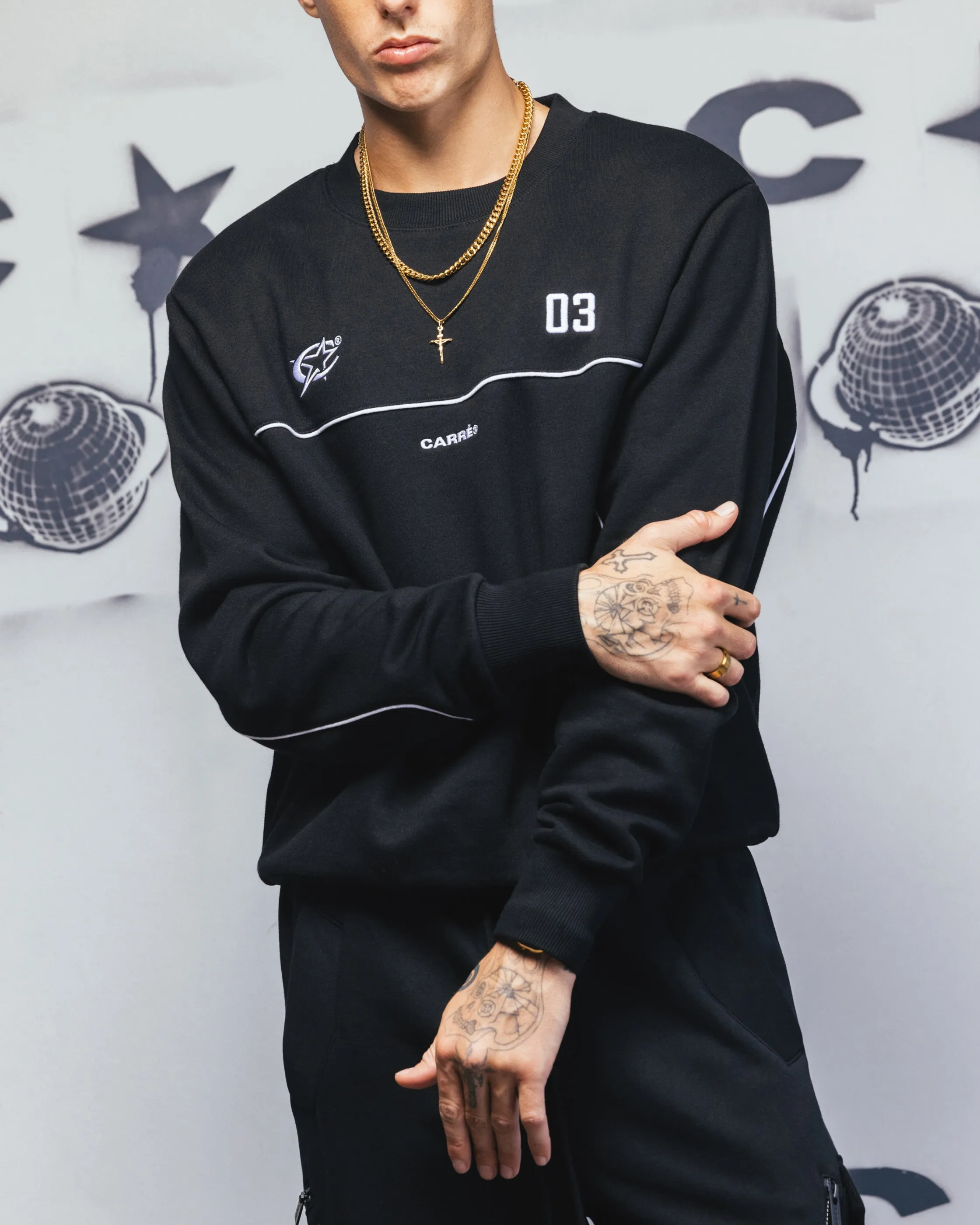Carre Trainer Oversized Panelled Crewneck Black