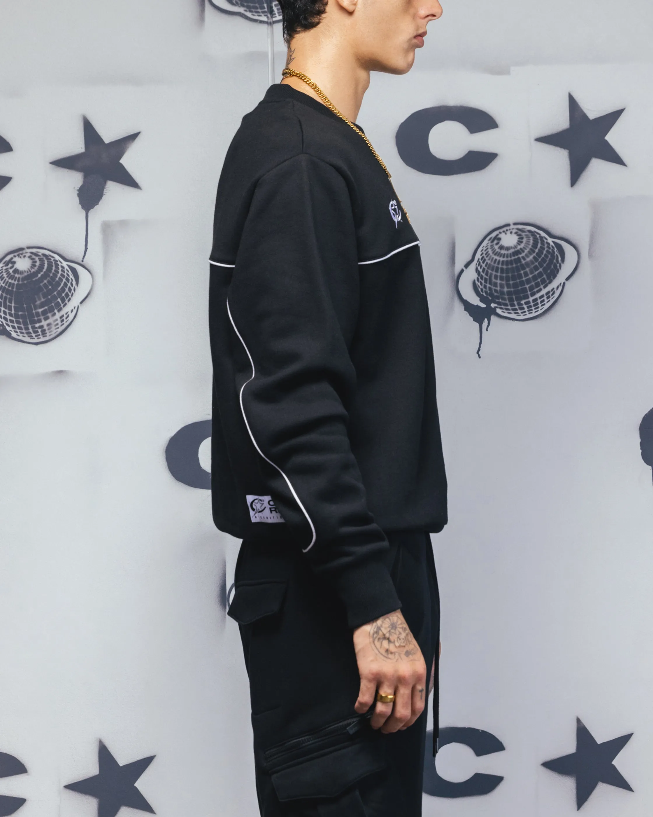 Carre Trainer Oversized Panelled Crewneck Black