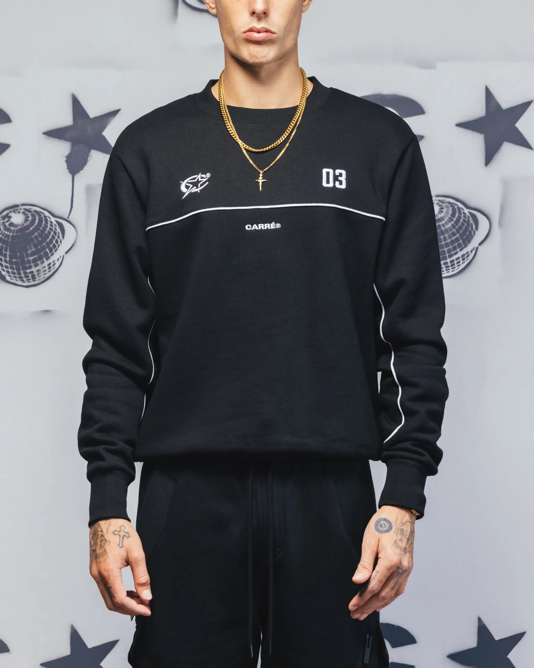 Carre Trainer Oversized Panelled Crewneck Black