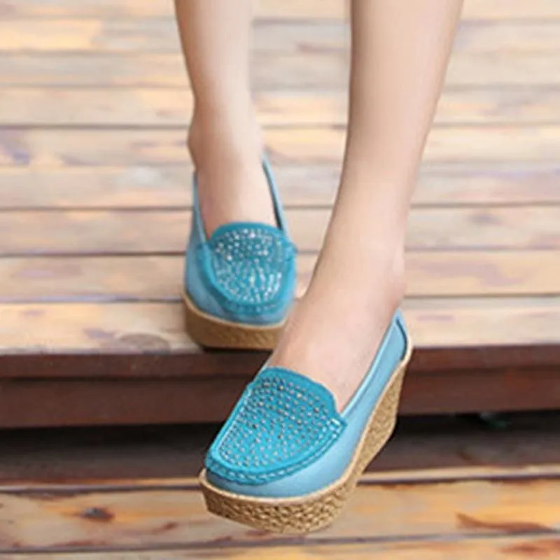 Casual Genuine Leather Leisure Platform Breathable Shoes