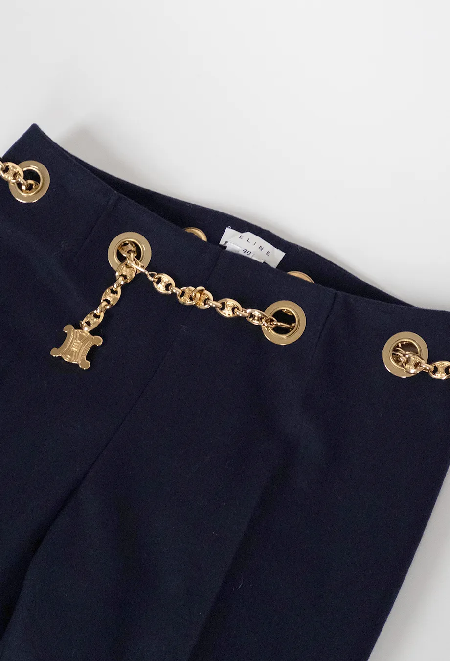 Celine Vintage Chain Belt Trousers in Navy