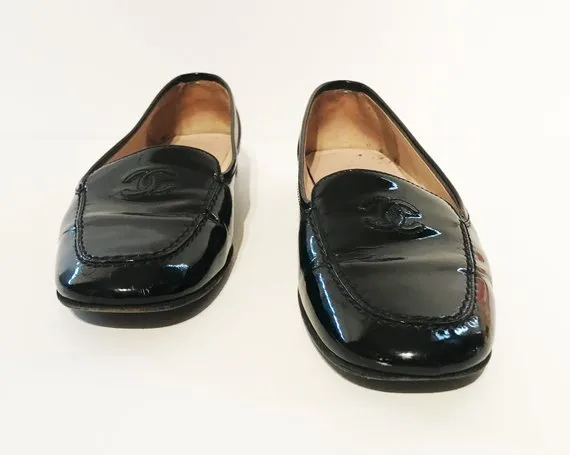 Chanel Black Patent Leather Loafers