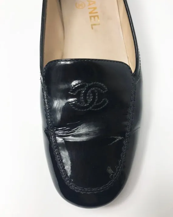 Chanel Black Patent Leather Loafers