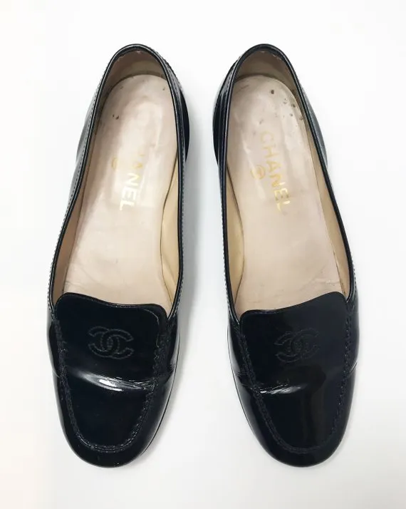 Chanel Black Patent Leather Loafers