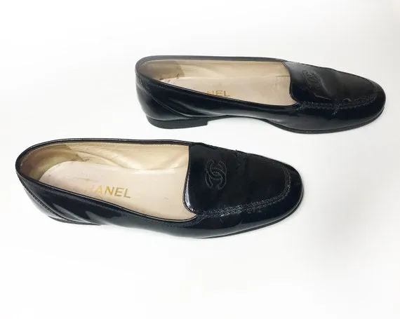 Chanel Black Patent Leather Loafers