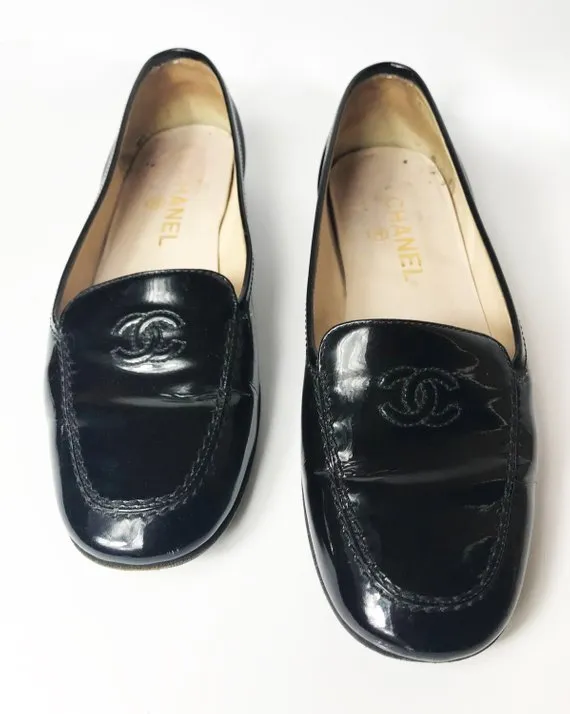 Chanel Black Patent Leather Loafers