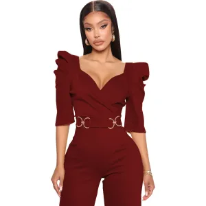 Chic Allure V-Neck Jumpsuit with Flattering Three-Quarter Sleeves