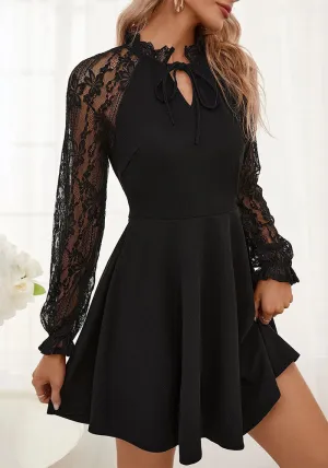 Chic Lace Detail Flared Long Sleeve A-Line Dress