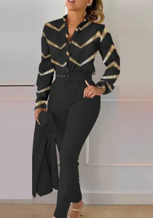 Chic Printed Shirt and High-Waist Pants Set for Effortless Spring Elegance
