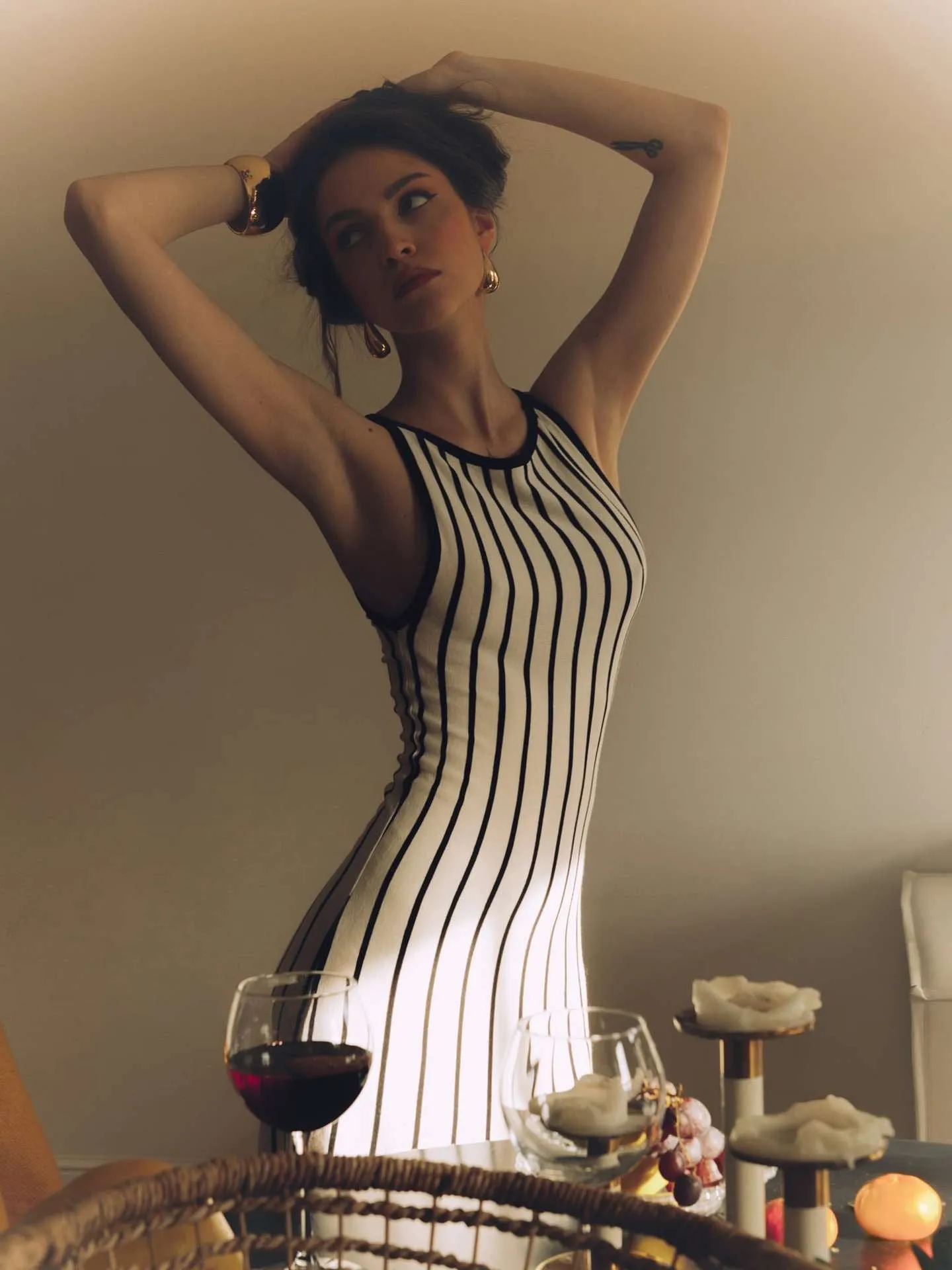 Chic Retro Stripes Sleeveless Knit Maxi Dress