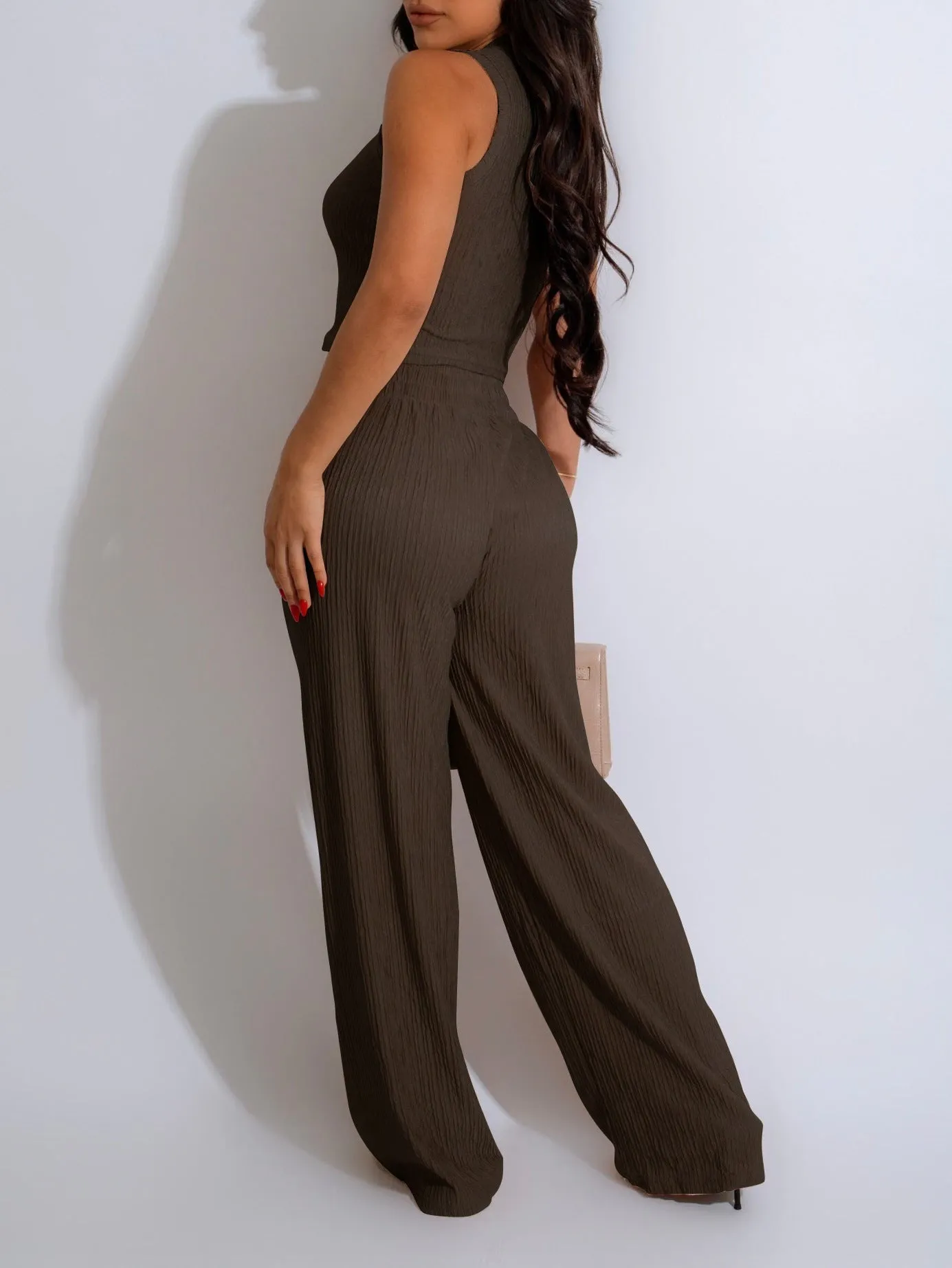 Chic Sleeveless Cropped Vest and Pleated Wide-Leg Pants Set