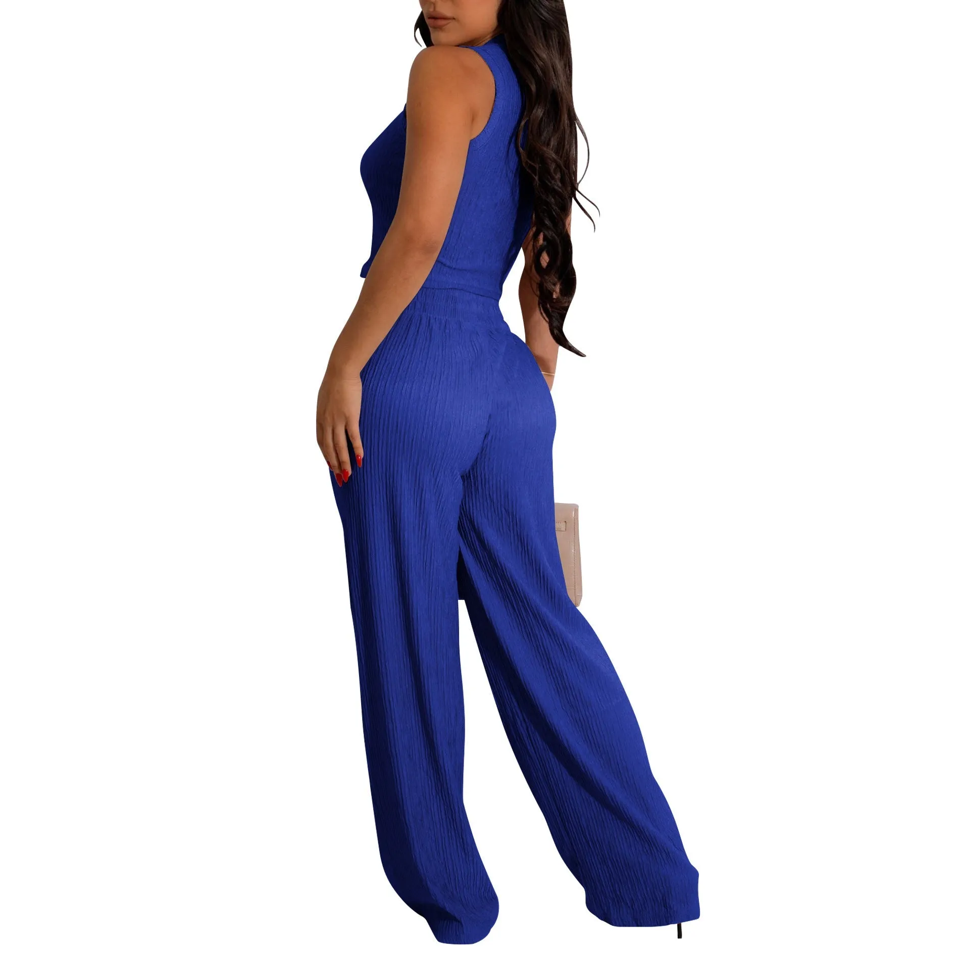 Chic Sleeveless Cropped Vest and Pleated Wide-Leg Pants Set