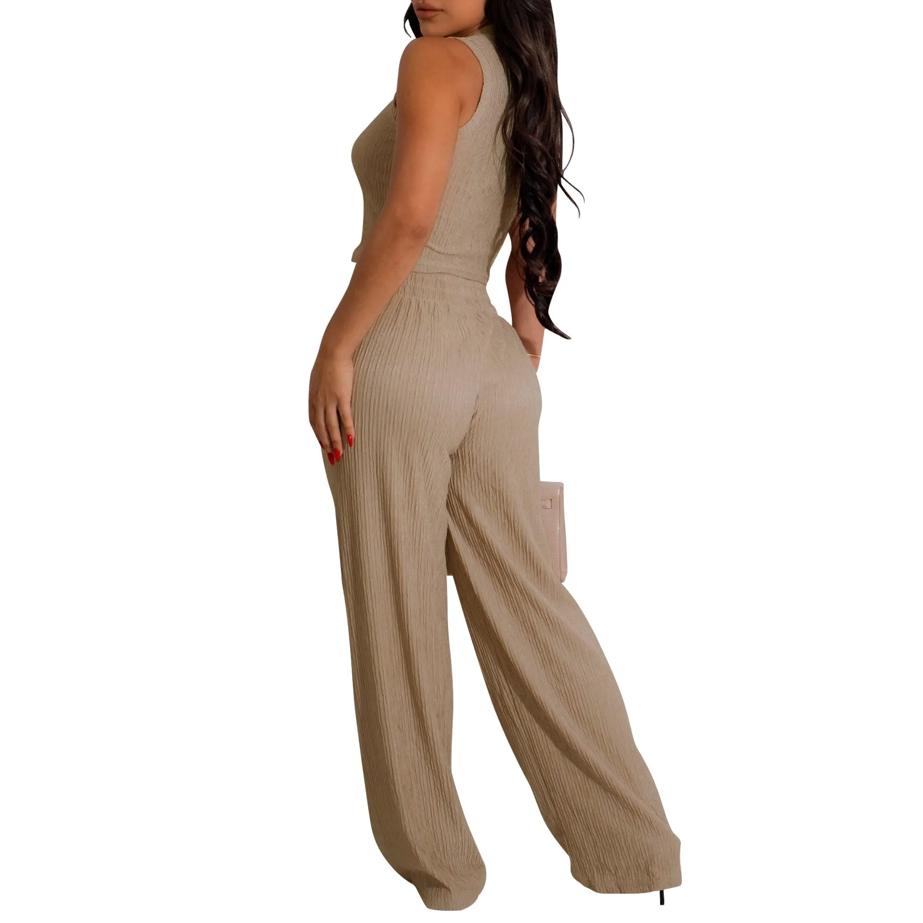 Chic Sleeveless Cropped Vest and Pleated Wide-Leg Pants Set