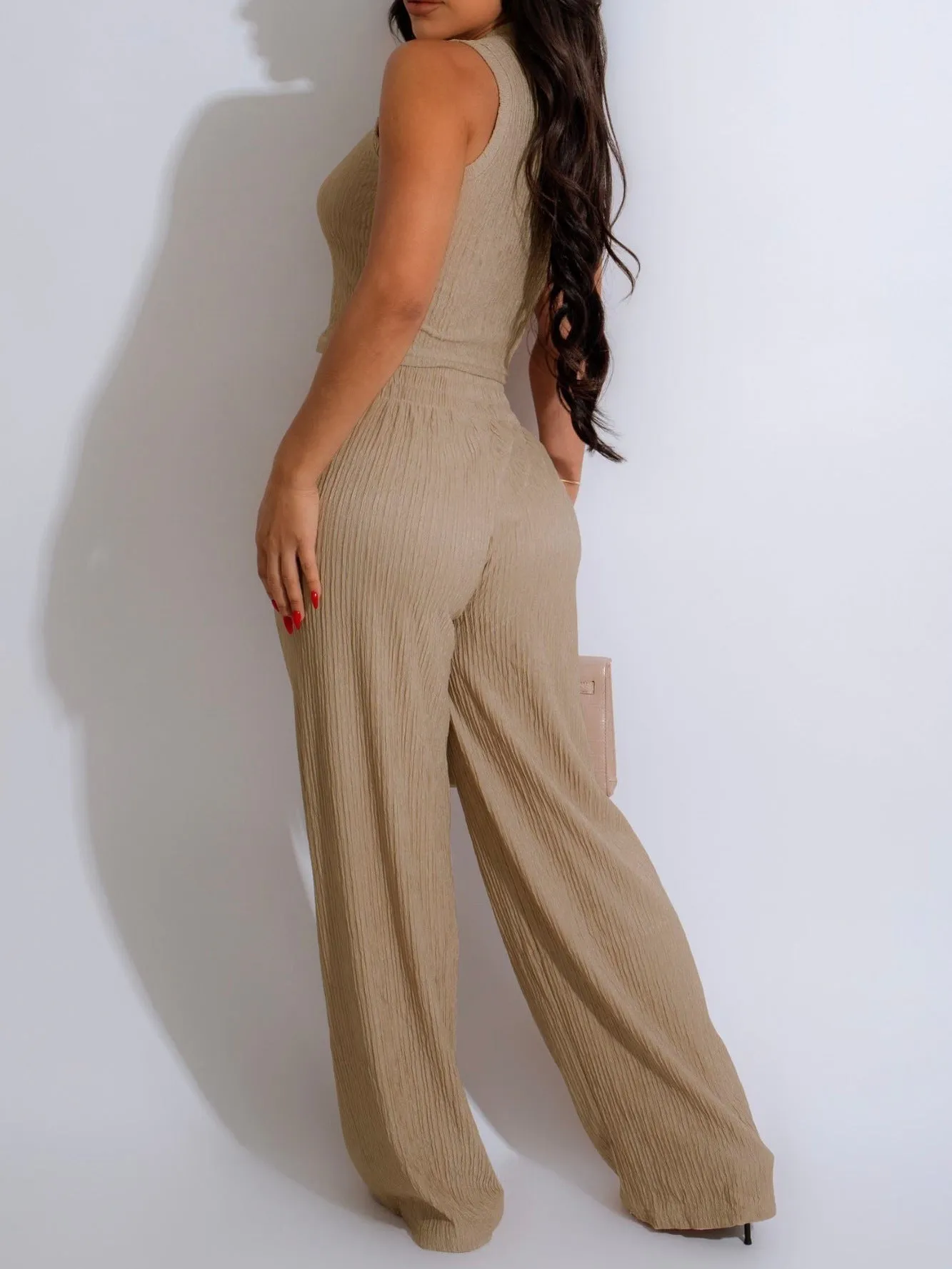 Chic Sleeveless Cropped Vest and Pleated Wide-Leg Pants Set