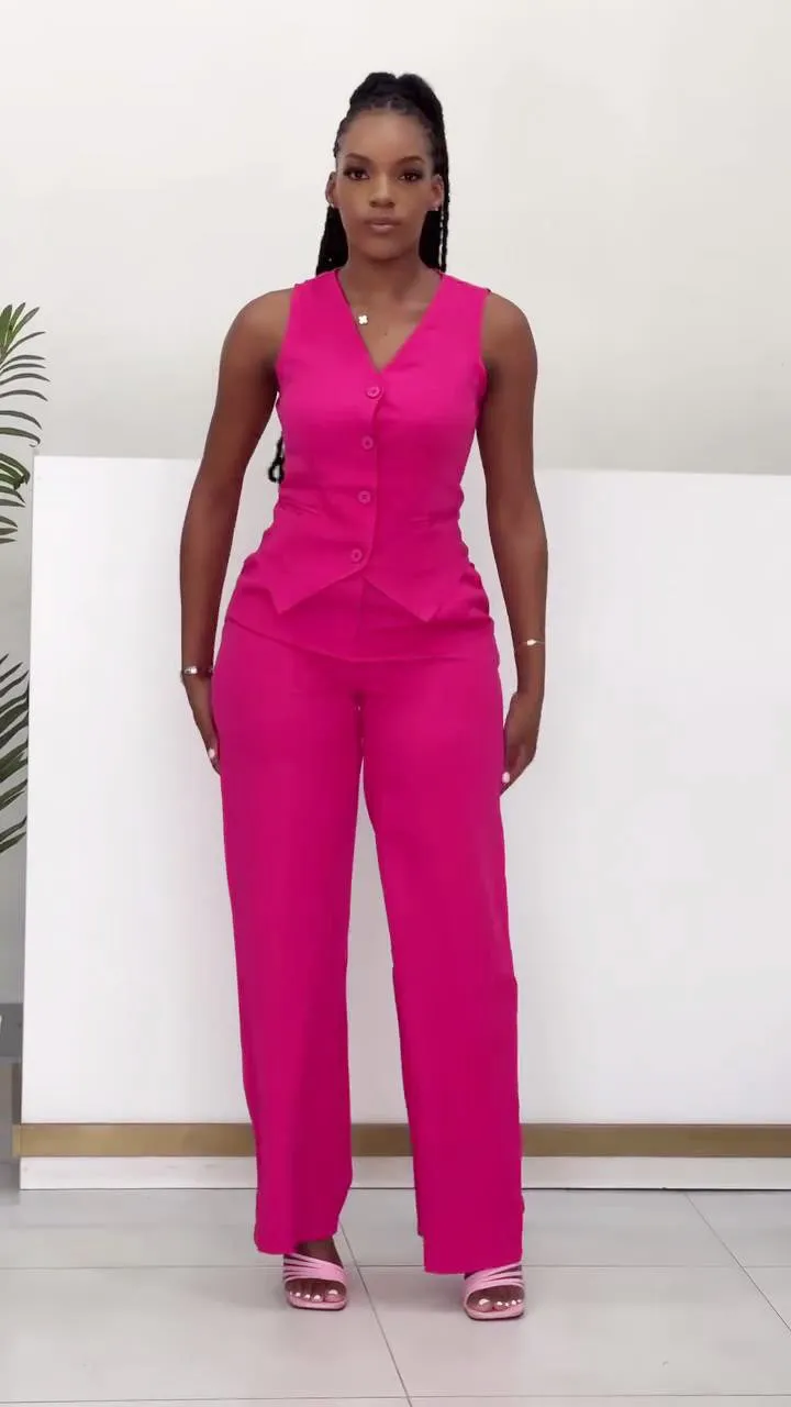 Chic Sleeveless Tailored Vest and Wide-Leg Pants Two-Piece Set