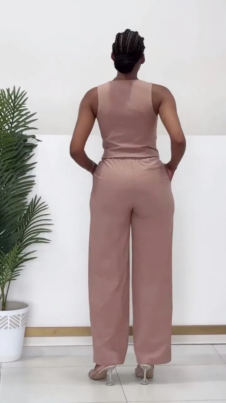 Chic Sleeveless Tailored Vest and Wide-Leg Pants Two-Piece Set