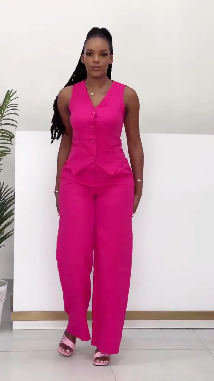Chic Sleeveless Tailored Vest and Wide-Leg Pants Two-Piece Set