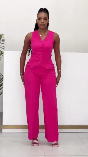 Chic Sleeveless Tailored Vest and Wide-Leg Pants Two-Piece Set