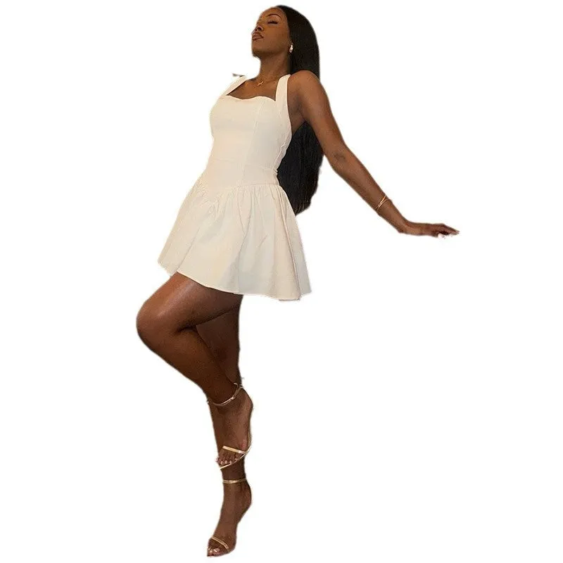 Chic Solid Color Halter Strap A-Line Mini Dress