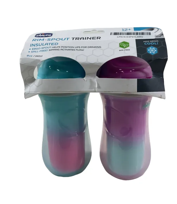 Chicco Rim Spout Trainer Insulated Cups, Pink/Teal/Purple