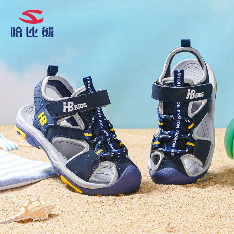 Children Boys Sandals High Quality Leather Cut-outs Child Summer Big Sandalias Falts Soft Shoes Kids Canvas Rain Flats 5 Colors