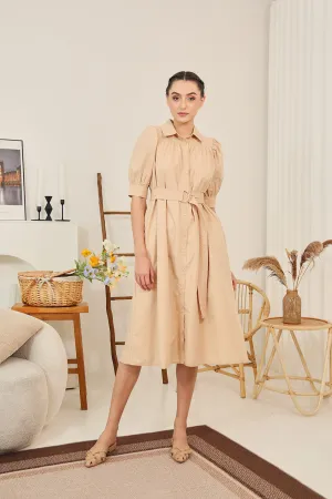 Clarissa Belted Shirt Dress in Apricot