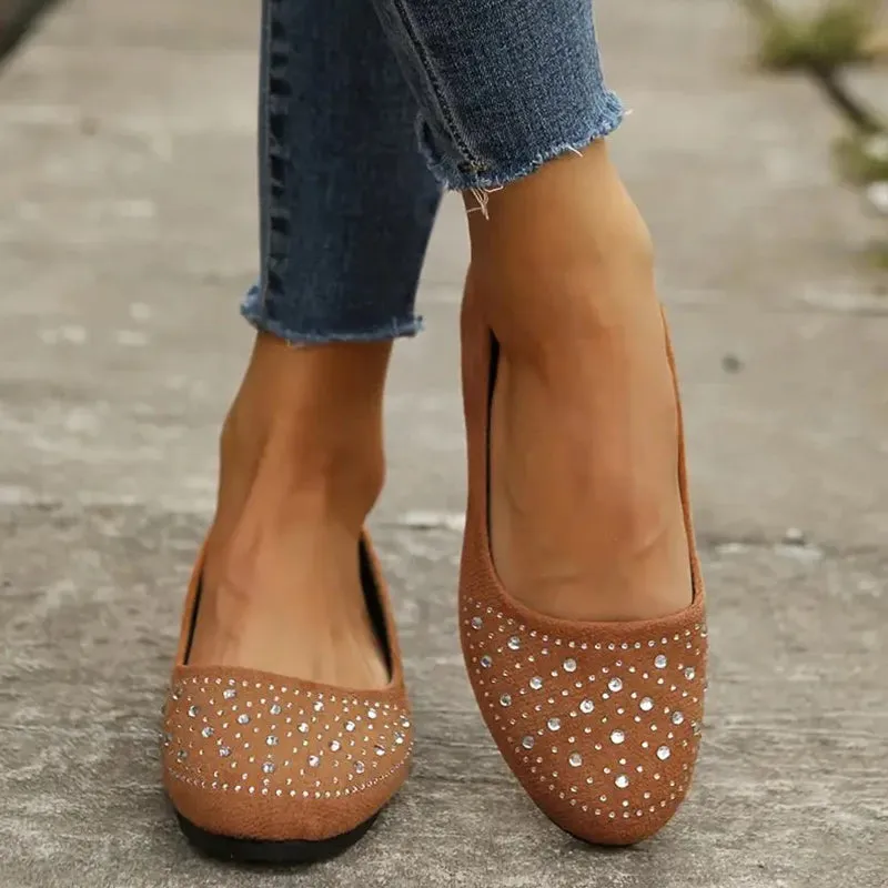 Comfortable slip-on flats for women with rhinestone decorations