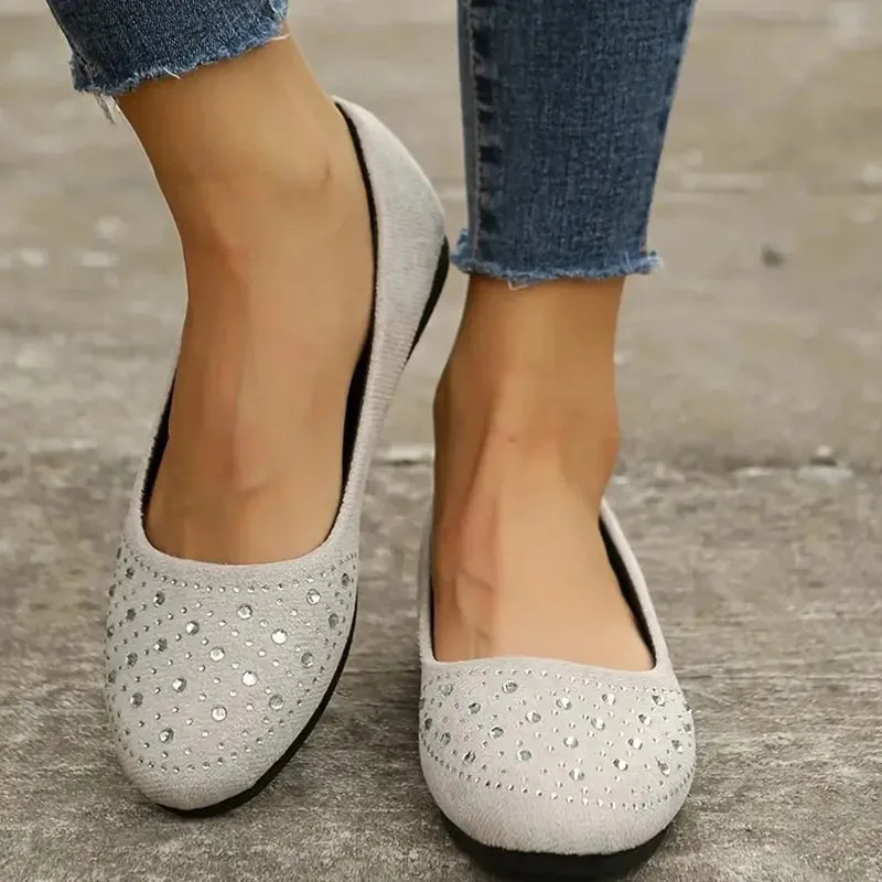Comfortable slip-on flats for women with rhinestone decorations
