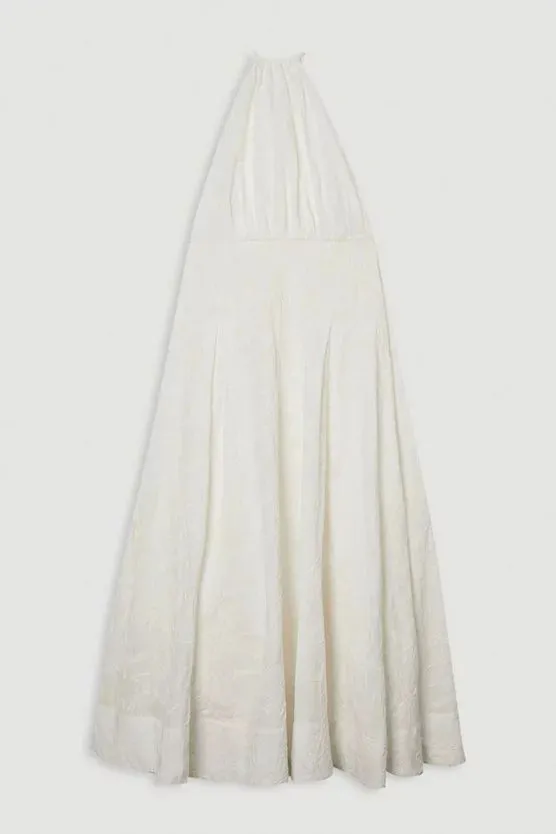 Cotton Broderie Strappy Halter Neck Woven Maxi Dress
