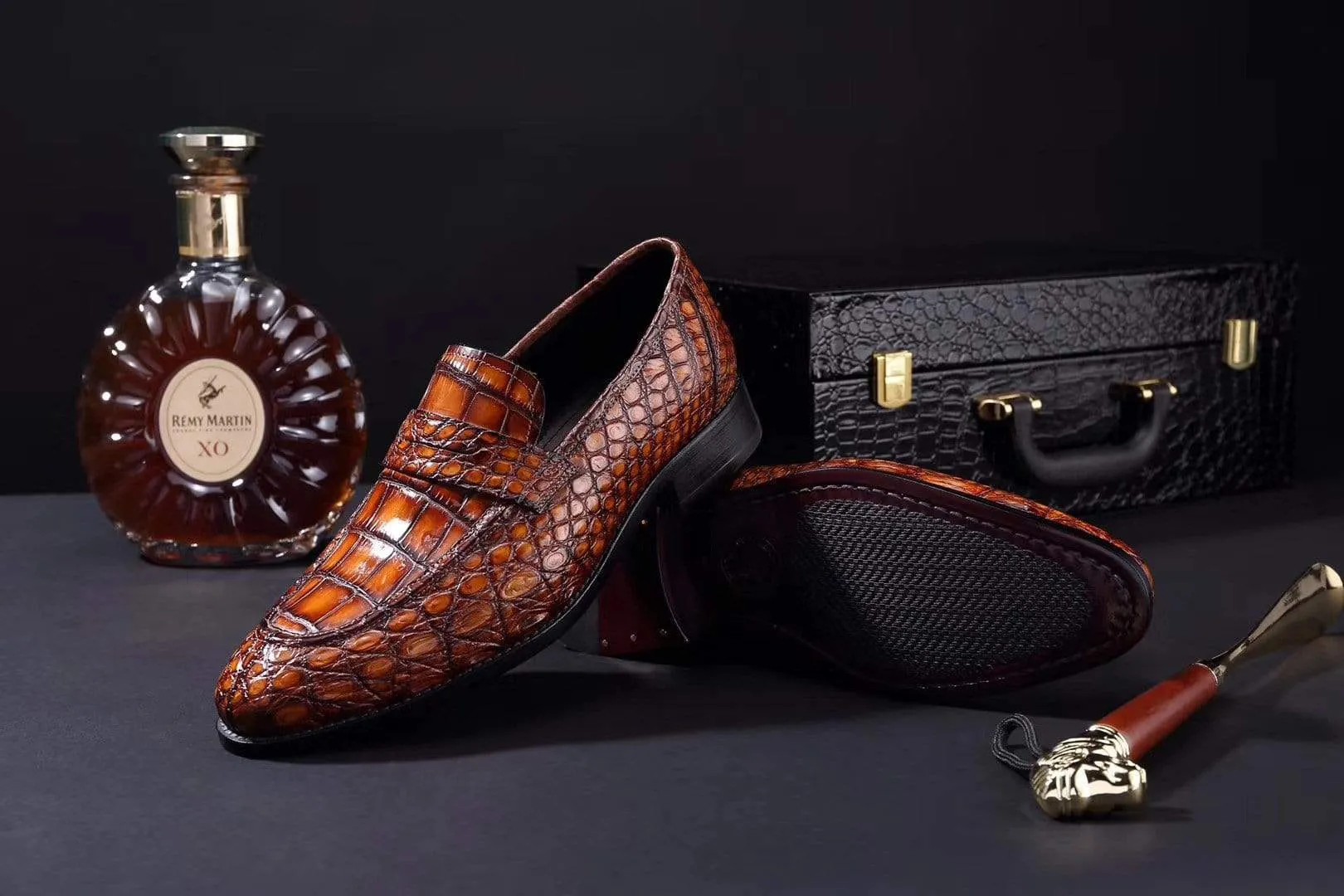 Crocodile Shoes Mens Crocodile Leather Penny Loafer Shoes Vintage Brown