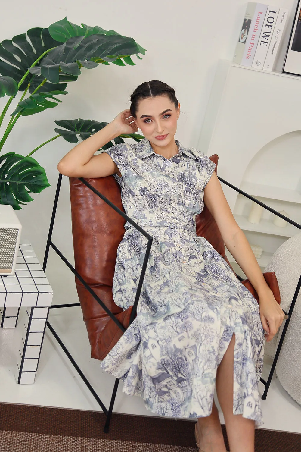 Dezza Midi Dress in Grey Scenic Prints