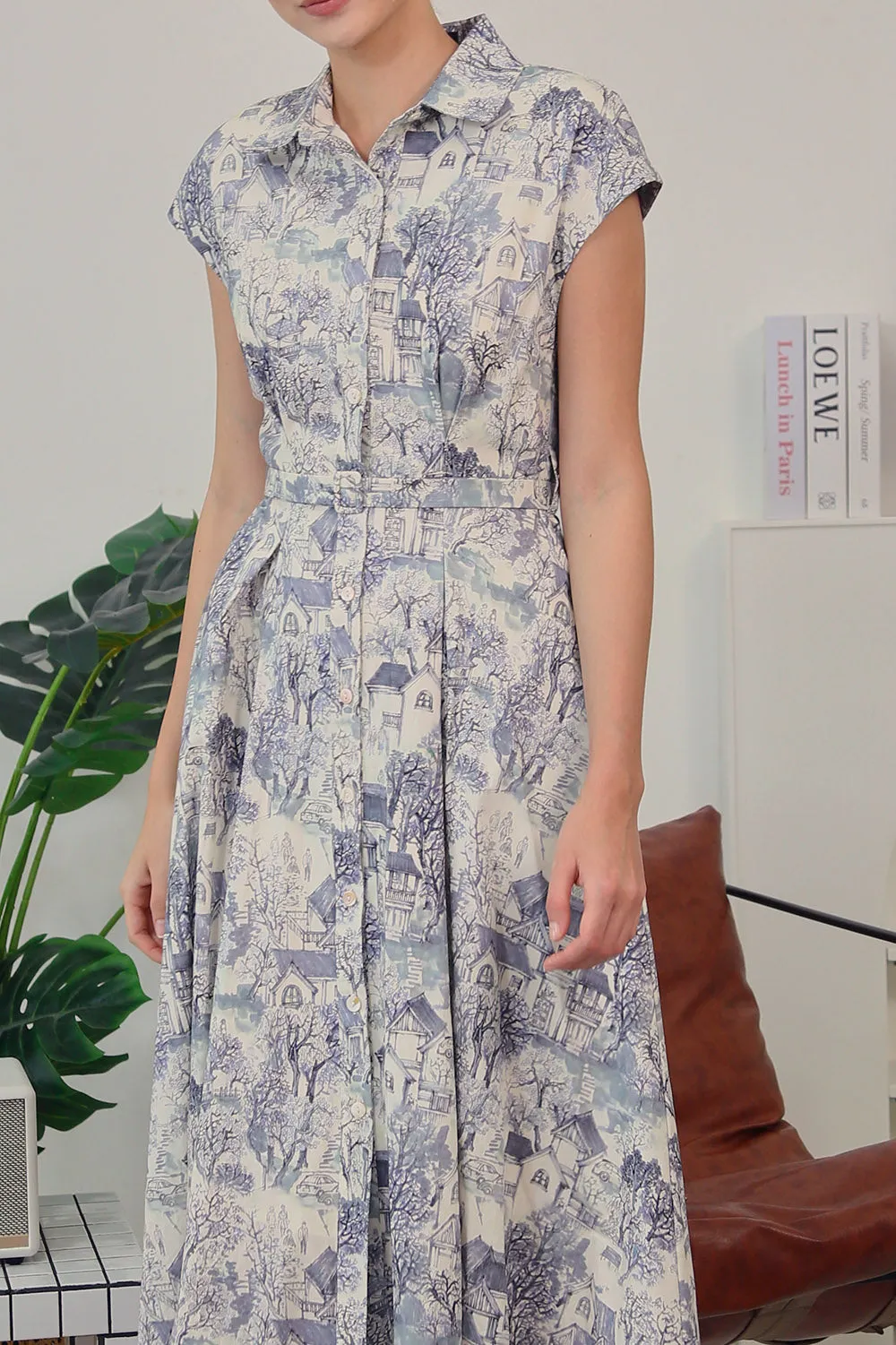 Dezza Midi Dress in Grey Scenic Prints