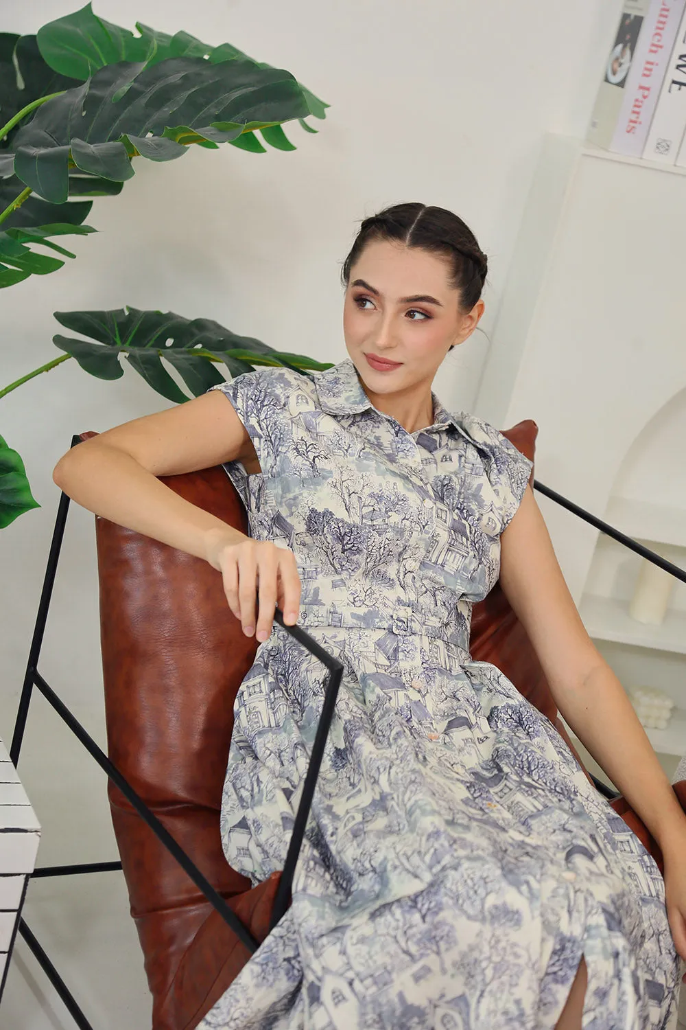 Dezza Midi Dress in Grey Scenic Prints