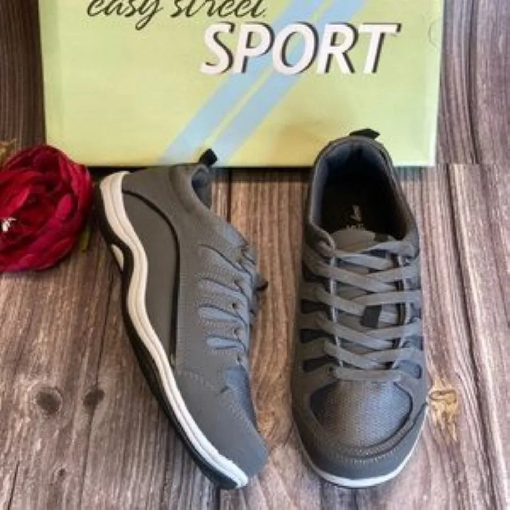 EASY STREET Sport Ellen Dark Grey Mesh Lace Up Flats 7.5M
