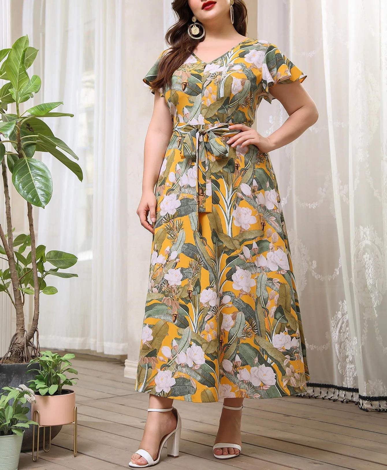 Effortless Sophistication Plus Size Printed Single-Breasted Shirt Dress