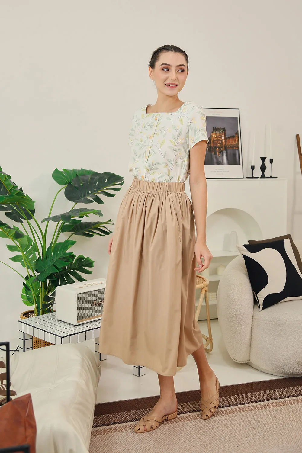 Eleanor Flowy Maxi Skirt in Classic Khaki