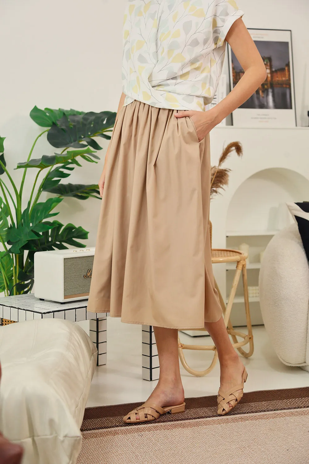 Eleanor Flowy Maxi Skirt in Classic Khaki