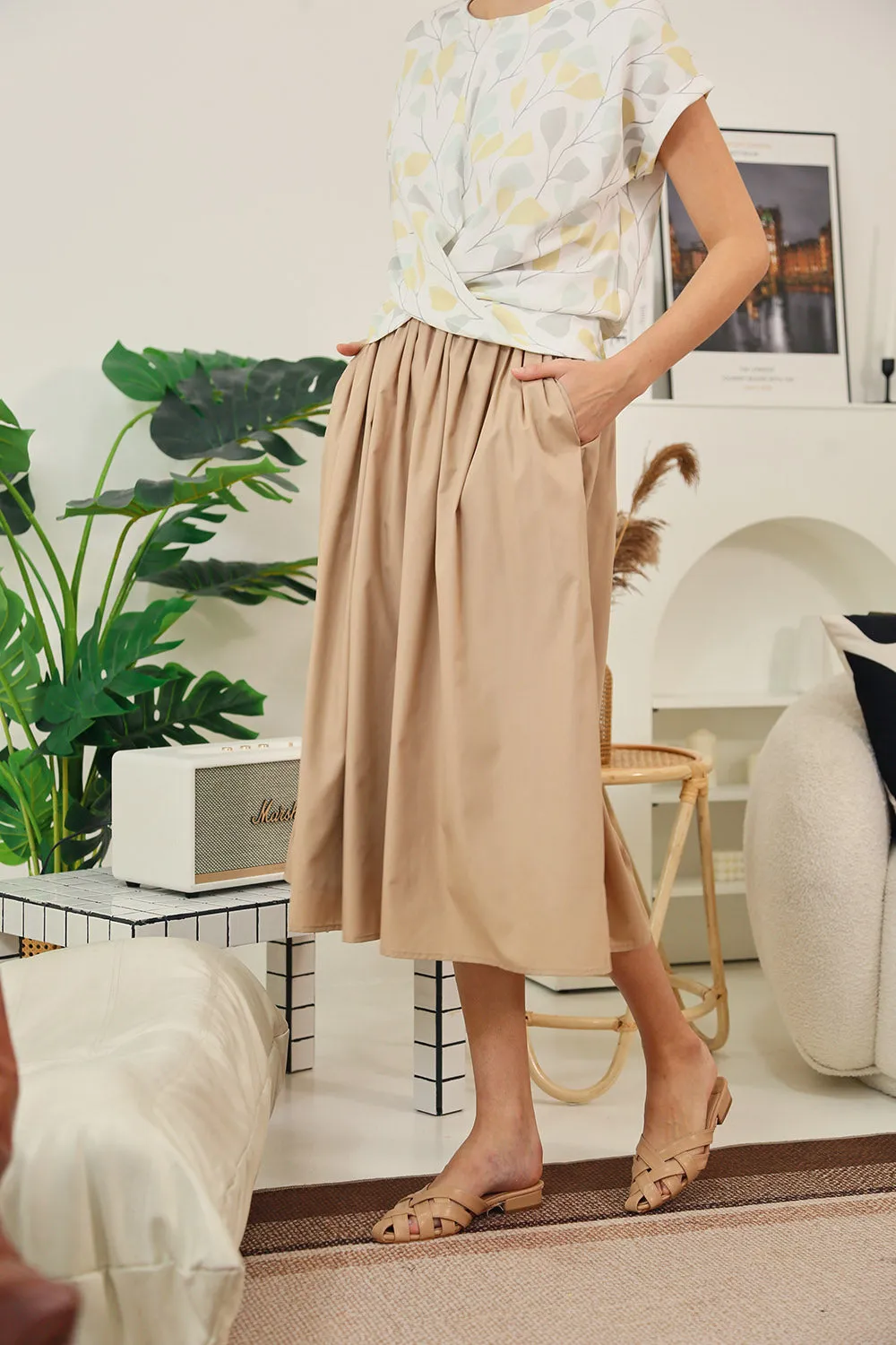 Eleanor Flowy Maxi Skirt in Classic Khaki