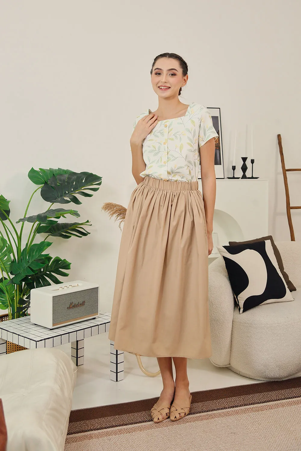 Eleanor Flowy Maxi Skirt in Classic Khaki