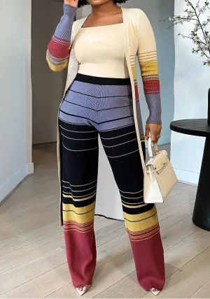 Elegant Plus-Size Long Sleeve Open Top and Pant Two-Piece Set
