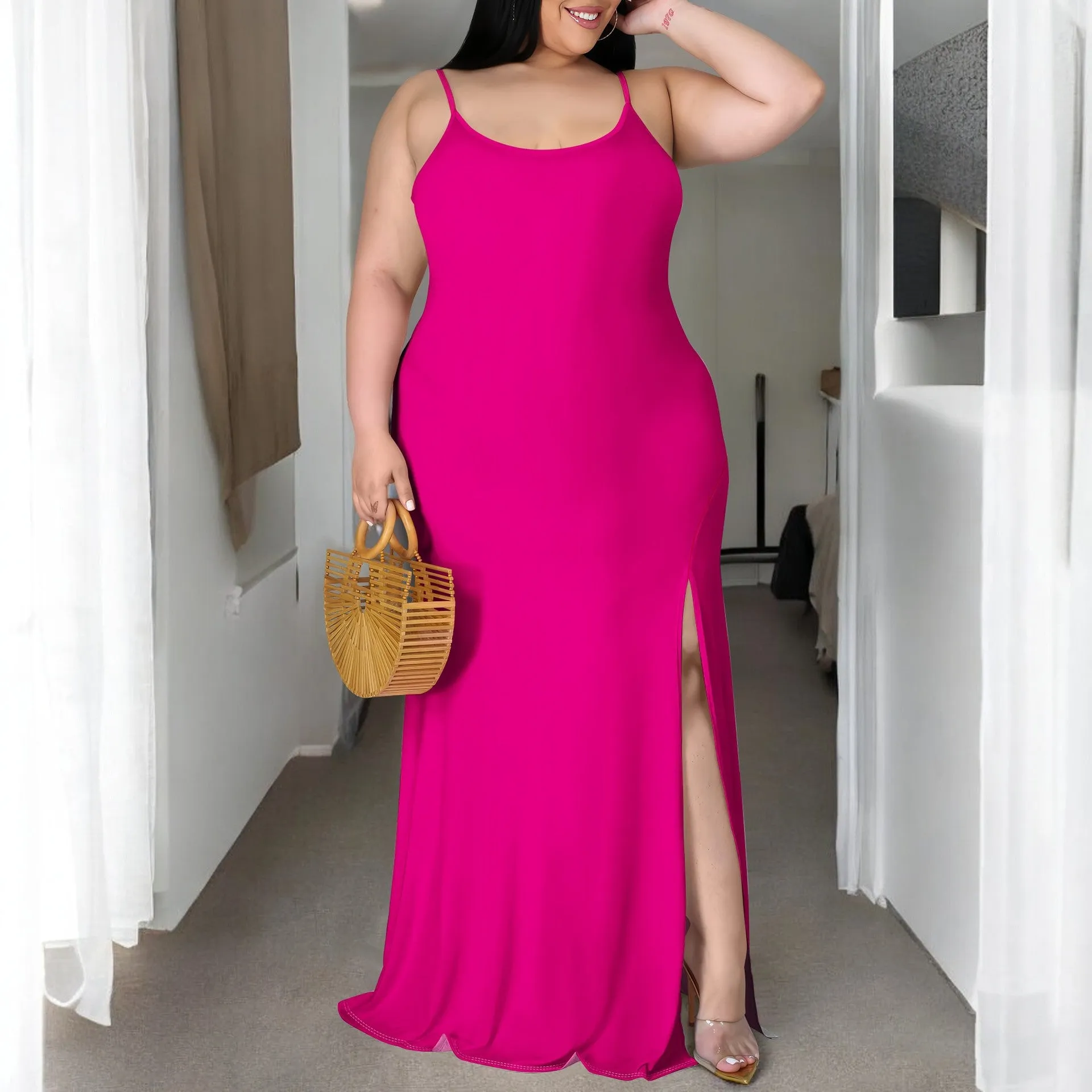 Elegant Plus Size Sleeveless Bodycon Maxi Dress with Side Slit