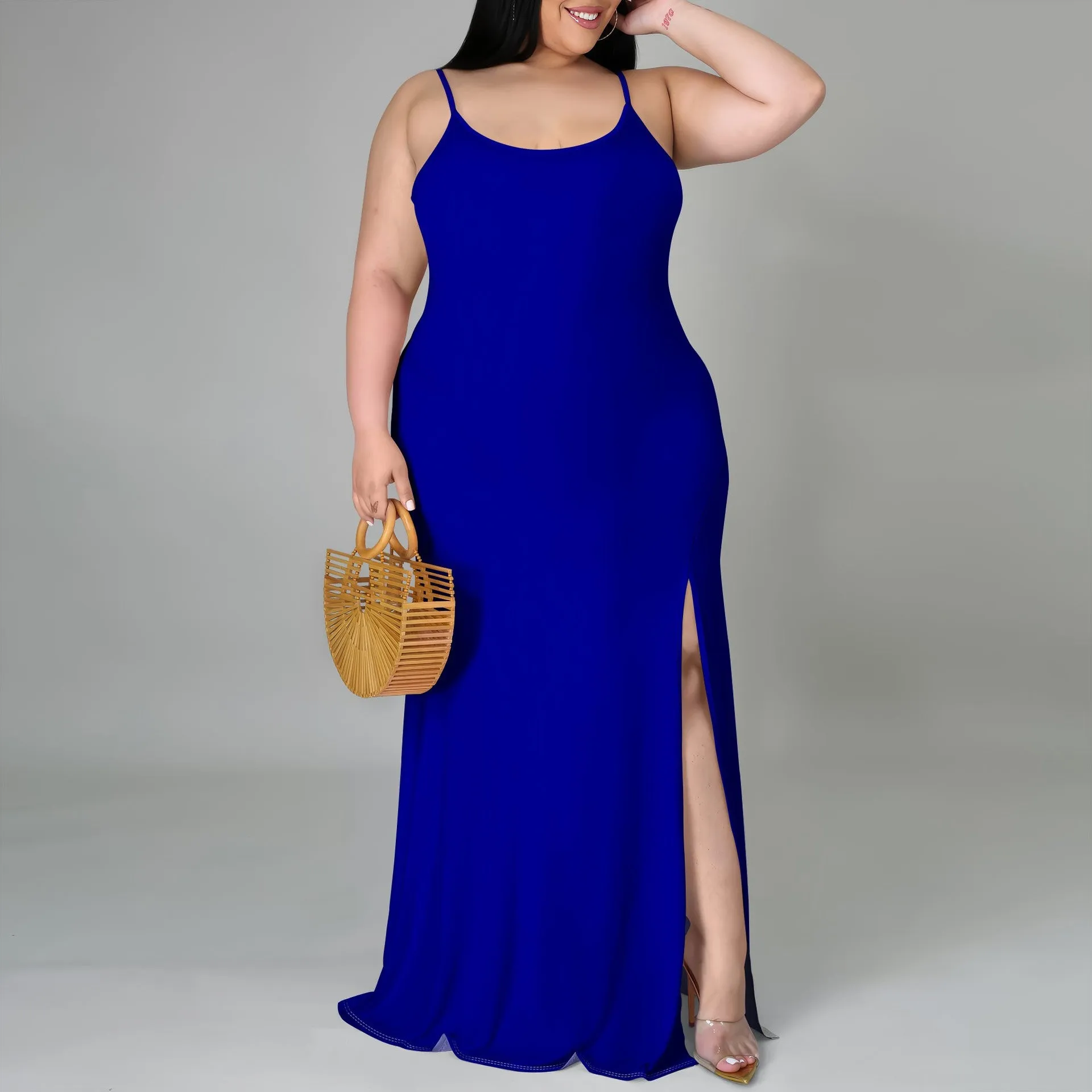 Elegant Plus Size Sleeveless Bodycon Maxi Dress with Side Slit