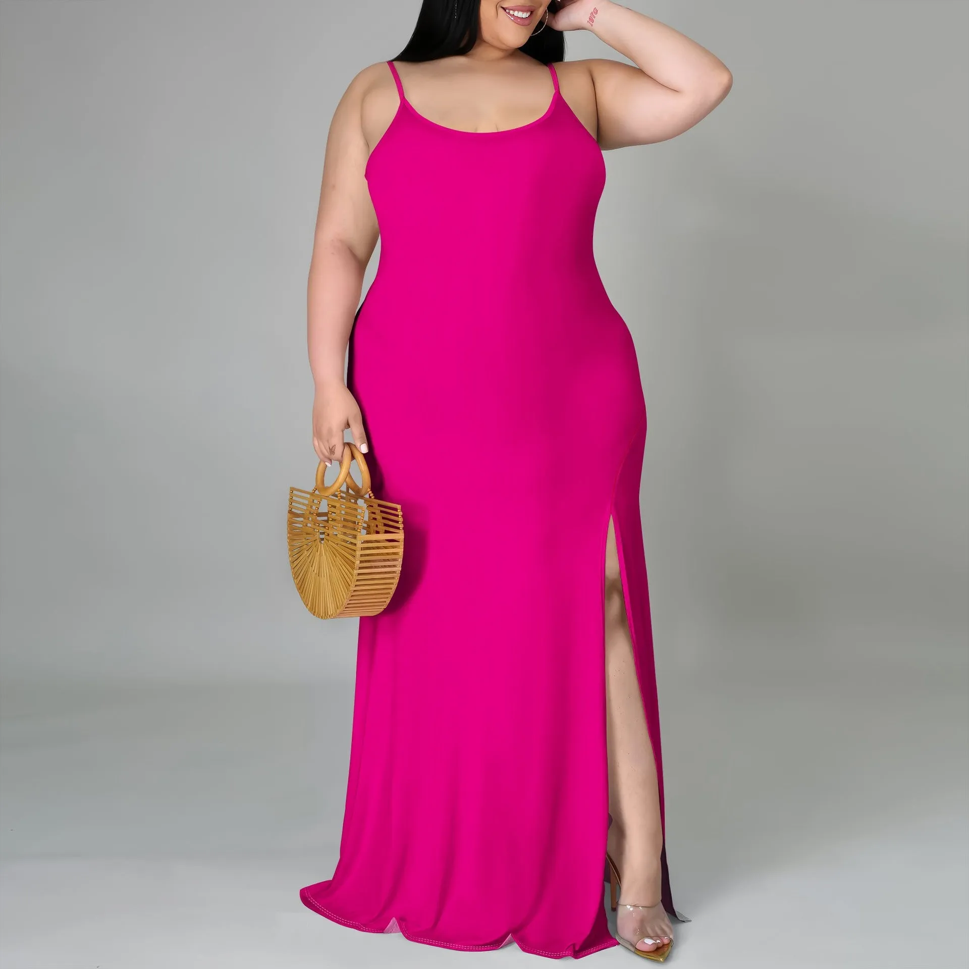 Elegant Plus Size Sleeveless Bodycon Maxi Dress with Side Slit