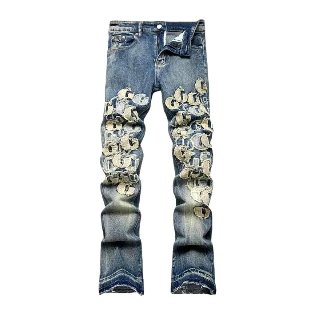 Embroidered vintage style jeans for men