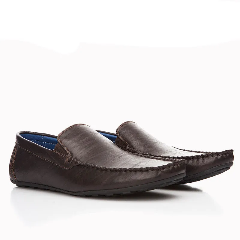 Fashion Men Flats Shoes Hand Made Breathable Slip-on Mocassins Men Loafers Brown Big Size CE86813BU