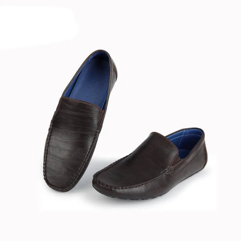 Fashion Men Flats Shoes Hand Made Breathable Slip-on Mocassins Men Loafers Brown Big Size CE86813BU