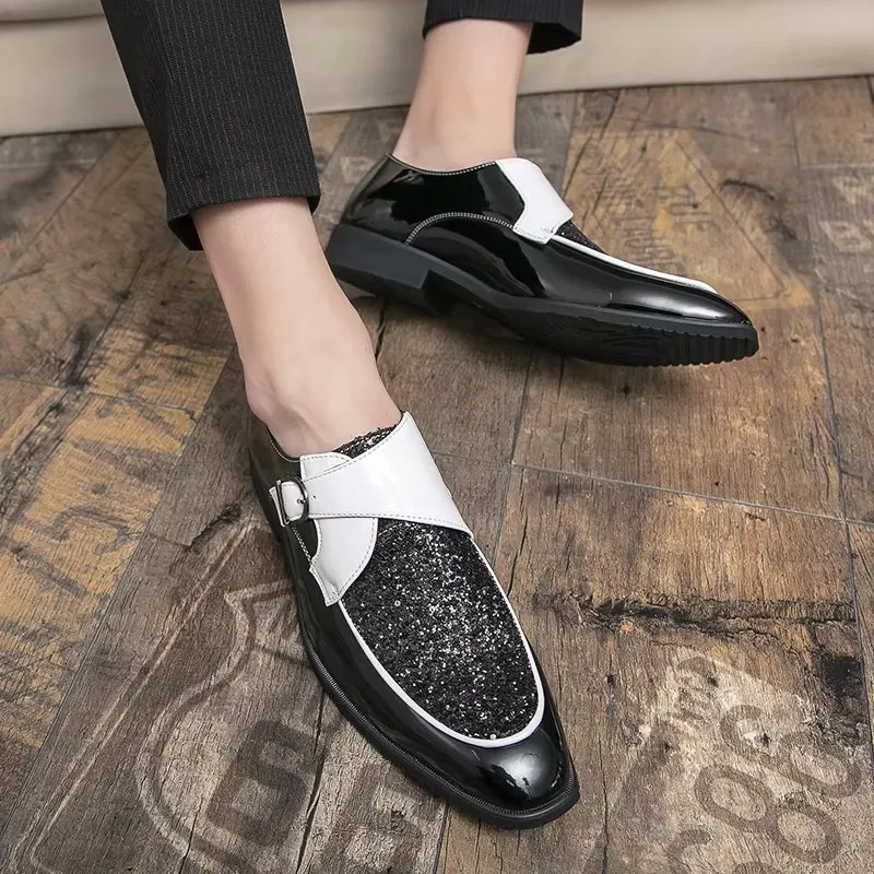 Fashion Men Golden and Black Sequined Shoes